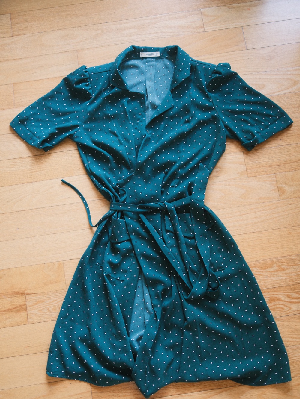 Mango Teal Polka Dot Wrap Midi Dress